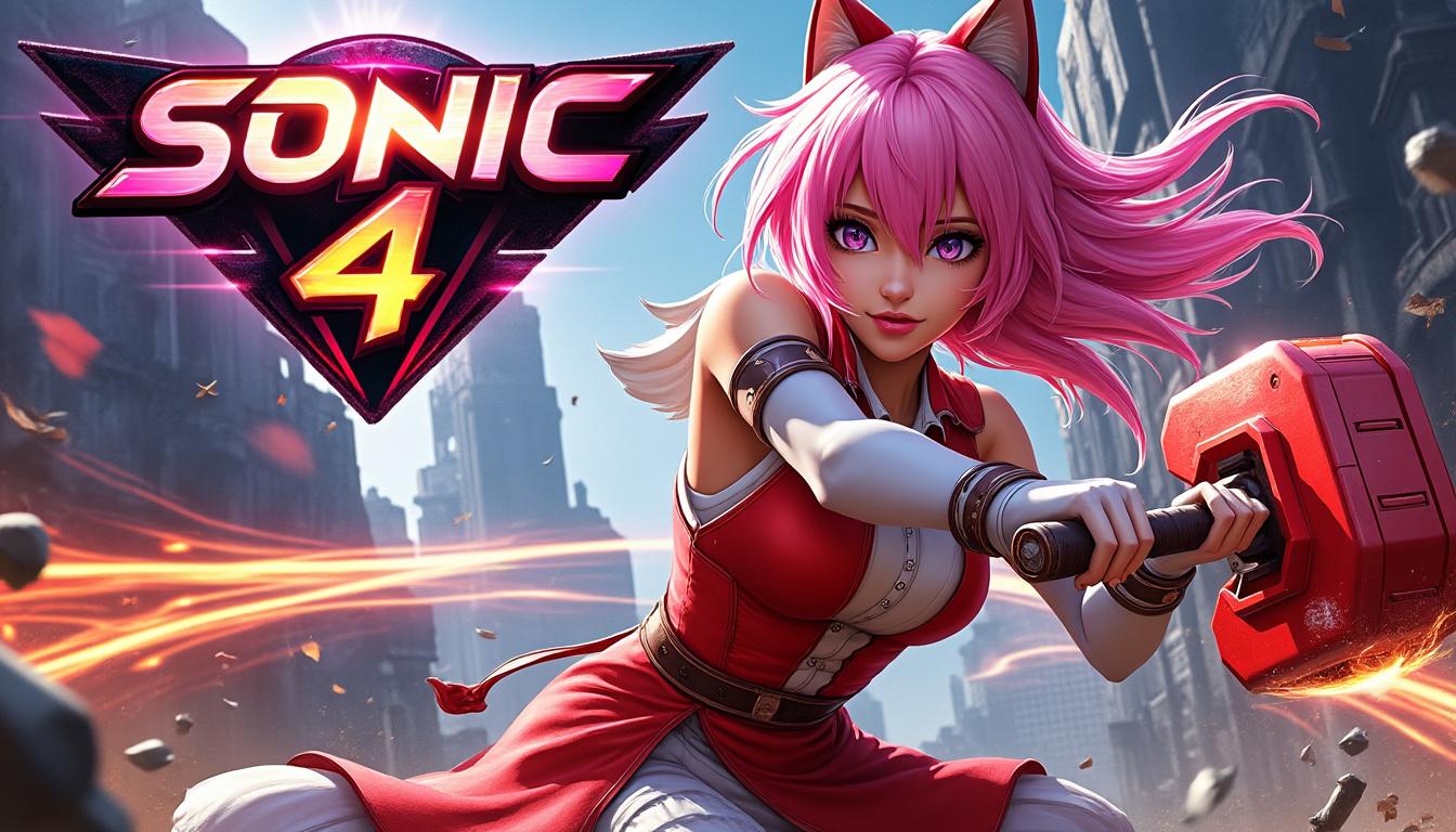 découvrez kristen bell dans le rôle d'amy rose, brandissant son célèbre marteau, dans sonic 4, le nouveau film très attendu prévu pour 2027.