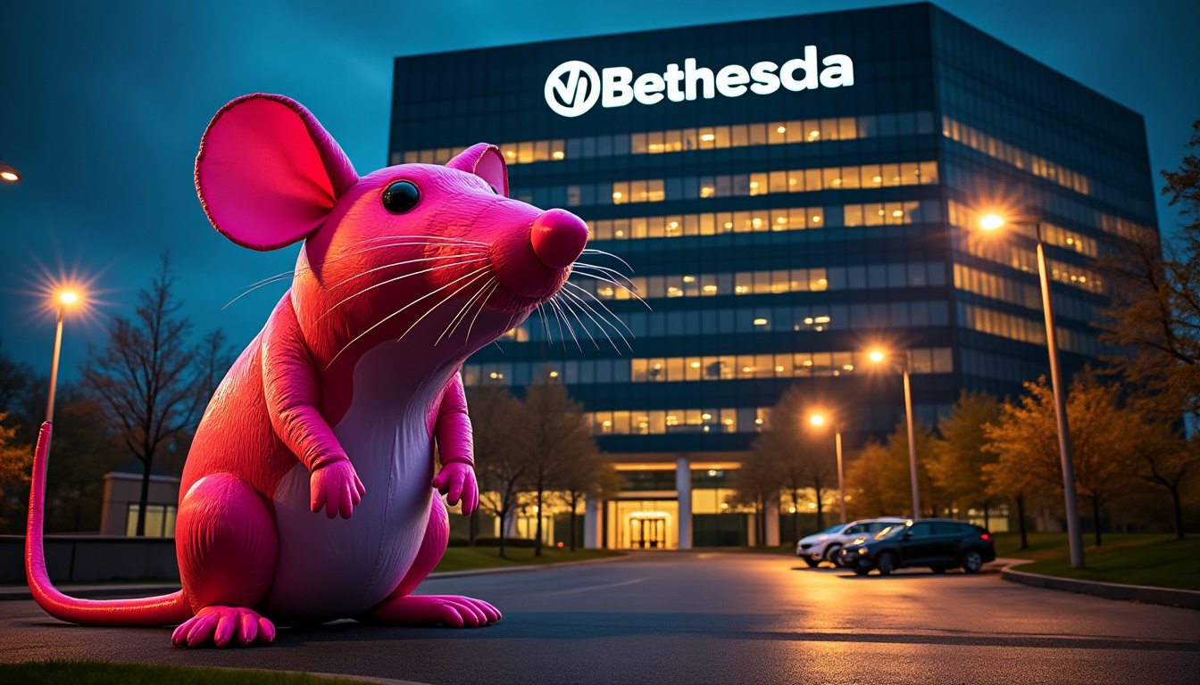 asha sharma visite bethesda et rencontre scabby, le célèbre rat géant, tout en attendant avec impatience la sortie de the elder scrolls vi.